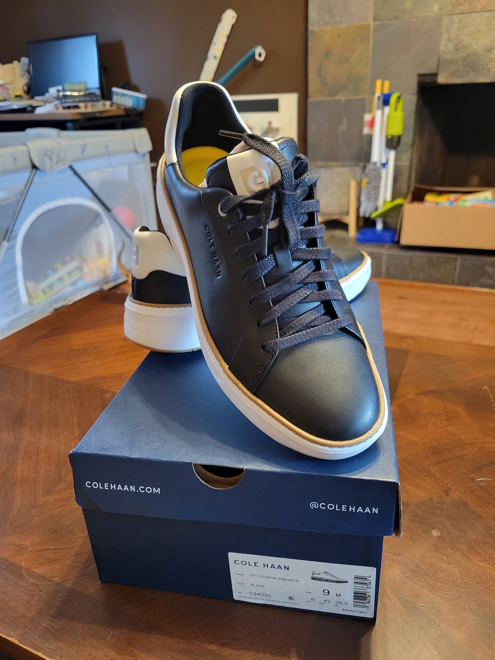 Cole Haan Black Leather Sneakers with White Sole